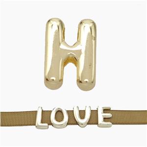 Copper Watchband Beads Letter-H Flat Hole Gold Plated, approx 10-14mm, 3-11mm hole [FN50334]