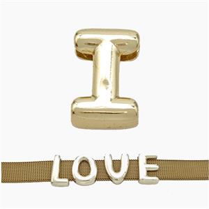 Copper Watchband Beads Letter-I Flat Hole Gold Plated, approx 10-14mm, 3-11mm hole [FN50335]