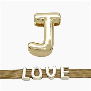 Copper Watchband Beads Letter-J Flat Hole Gold Plated, approx 10-14mm, 3-11mm hole [FN50336]