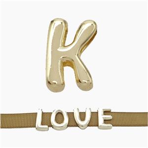 Copper Watchband Beads Letter-K Flat Hole Gold Plated, approx 10-14mm, 3-11mm hole [FN50337]