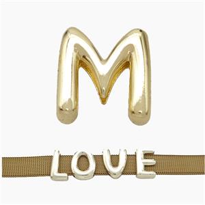 Copper Watchband Beads Letter-M Flat Hole Gold Plated, approx 10-14mm, 3-11mm hole [FN50339]