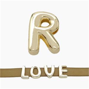 Copper Watchband Beads Letter-R Flat Hole Gold Plated, approx 10-14mm, 3-11mm hole [FN50344]