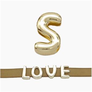 Copper Watchband Beads Letter-S Flat Hole Gold Plated, approx 10-14mm, 3-11mm hole [FN50345]