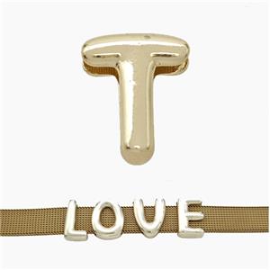 Copper Watchband Beads Letter-T Flat Hole Gold Plated, approx 10-14mm, 3-11mm hole [FN50346]