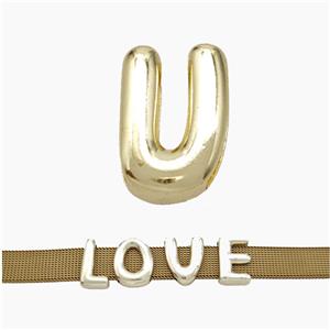 Copper Watchband Beads Letter-U Flat Hole Gold Plated, approx 10-14mm, 3-11mm hole [FN50347]