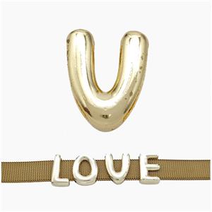 Copper Watchband Beads Letter-V Flat Hole Gold Plated, approx 10-14mm, 3-11mm hole [FN50348]