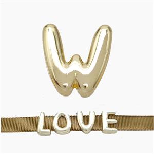 Copper Watchband Beads Letter-W Flat Hole Gold Plated, approx 10-14mm, 3-11mm hole [FN50349]