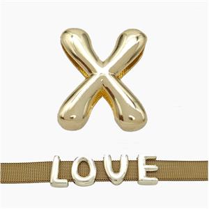 Copper Watchband Beads Letter-X Flat Hole Gold Plated, approx 10-14mm, 3-11mm hole [FN50350]