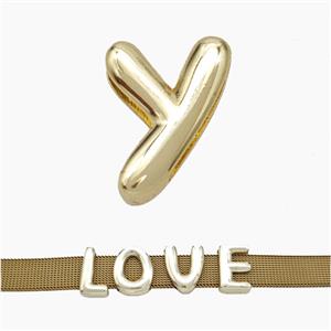 Copper Watchband Beads Letter-Y Flat Hole Gold Plated, approx 10-14mm, 3-11mm hole [FN50351]