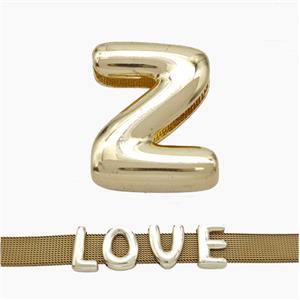 Copper Watchband Beads Letter-Z Flat Hole Gold Plated, approx 10-14mm, 3-11mm hole [FN50352]