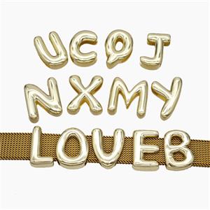 Copper Watchband Alphabet Beads Flat Hole Gold Plated Mix Letters, approx 10-14mm, 3-11mm hole [FN50353]