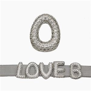 Copper Watchband Beads Pave Zirconia Letter-O Flat Hole Platinum Plated, approx 10-14mm, 2-10mm hole [FN50368]