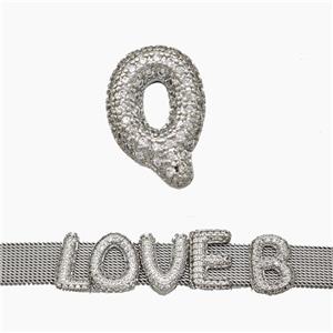 Copper Watchband Beads Pave Zirconia Letter-Q Flat Hole Platinum Plated, approx 10-14mm, 2-10mm hole [FN50370]