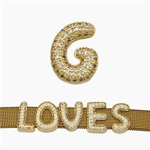 Copper Watchband Beads Pave Zirconia Letter-G Flat Hole Gold Plated, approx 10-14mm, 2-10mm hole [FN50387]