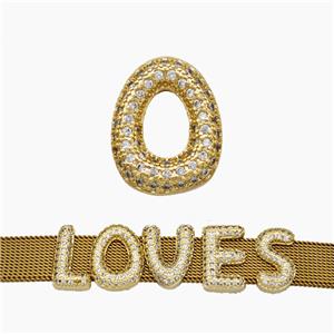 Copper Watchband Beads Pave Zirconia Letter-O Flat Hole Gold Plated, approx 10-14mm, 2-10mm hole [FN50395]
