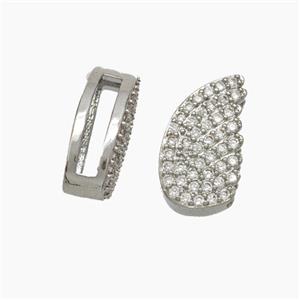 Copper Watchband Beads Pave Zirconia Angel Wings Flat Hole Platinum Plated, approx 8-13mm, 2-10mm hole [FN50408]