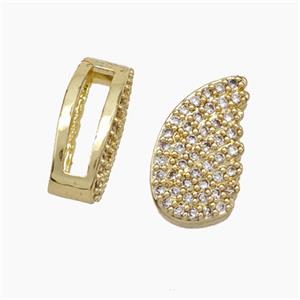 Copper Watchband Beads Pave Zirconia Angel Wings Flat Hole Gold Plated, approx 8-13mm, 2-10mm hole [FN50409]
