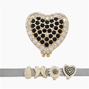 Copper Watchband Beads Pave Zirconia Heart Flat Hole Gold Plated, approx 16mm, 2-10mm hole [FN50419]