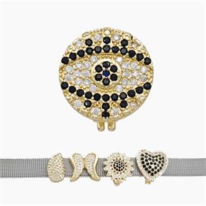 Copper Watchband Beads Pave Zirconia Eye Flat Hole Gold Plated, approx 16mm, 2-10mm hole [FN50427]
