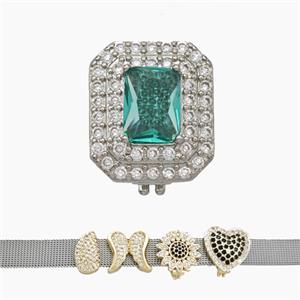 Copper Watchband Beads Pave Zirconia Rectangle Flat Hole Platinum Plated, approx 13-16mm, 2-10mm hole [FN50430]
