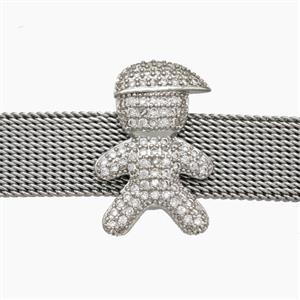 Copper Watchband Beads Pave Zirconia Kids Boy Flat Hole Platinum Plated, approx 13-20mm, 2-10mm hole [FN50436]
