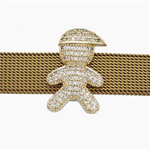 Copper Watchband Beads Pave Zirconia Kids Boy Flat Hole Gold Plated, approx 13-20mm, 2-10mm hole [FN50437]