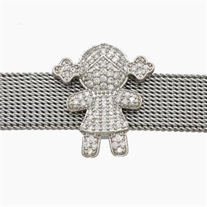 Copper Watchband Beads Pave Zirconia Kids Girls Flat Hole Platinum Plated, approx 17-19mm, 2-10mm hole [FN50438]