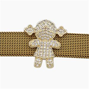 Copper Watchband Beads Pave Zirconia Kids Girls Flat Hole Gold Plated, approx 17-19mm, 2-10mm hole [FN50439]