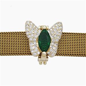 Copper Watchband Beads Pave Zirconia Butterfly Flat Hole Gold Plated, approx 16-17mm, 2-10mm hole [FN50440]