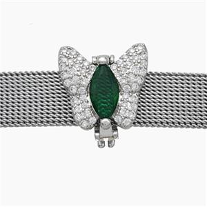 Copper Watchband Beads Pave Zirconia Butterfly Flat Hole Platinum Plated, approx 16-17mm, 2-10mm hole [FN50441]