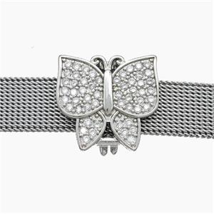 Copper Watchband Beads Pave Zirconia Butterfly Flat Hole Platinum Plated, approx 16-18mm, 2-10mm hole [FN50442]
