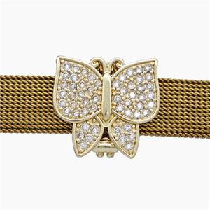 Copper Watchband Beads Pave Zirconia Butterfly Flat Hole Gold Plated, approx 16-18mm, 2-10mm hole [FN50443]