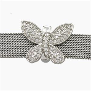 Copper Watchband Beads Pave Zirconia Butterfly Flat Hole Platinum Plated, approx 15-20mm, 2-10mm hole [FN50444]