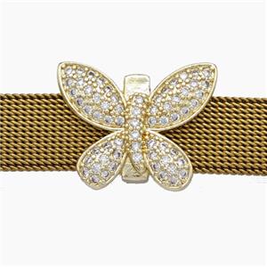 Copper Watchband Beads Pave Zirconia Butterfly Flat Hole Gold Plated, approx 15-20mm, 2-10mm hole [FN50445]