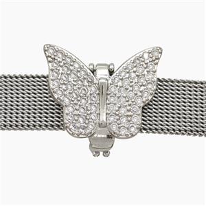 Copper Watchband Beads Pave Zirconia Butterfly Flat Hole Platinum Plated, approx 16-20mm, 2-10mm hole [FN50446]