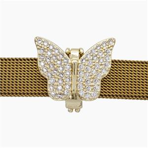 Copper Watchband Beads Pave Zirconia Butterfly Flat Hole Gold Plated, approx 16-20mm, 2-10mm hole [FN50447]