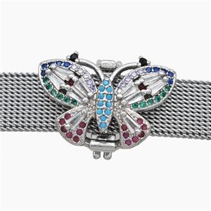 Copper Watchband Beads Pave Zirconia Butterfly Flat Hole Platinum Plated, approx 15-22mm, 2-10mm hole [FN50448]