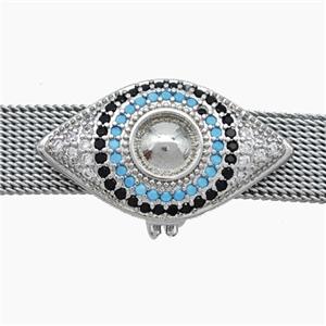 Copper Watchband Beads Pave Zirconia Eye Flat Hole Platinum Plated, approx 15-27mm, 2-10mm hole [FN50450]