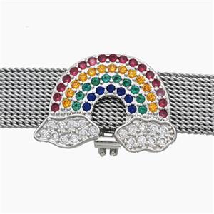 Copper Watchband Beads Pave Zirconia Rainbow Flat Hole Platinum Plated, approx 16-22mm, 2-10mm hole [FN50452]
