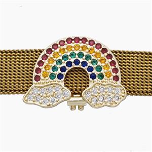 Copper Watchband Beads Pave Zirconia Rainbow Flat Hole Gold Plated, approx 16-22mm, 2-10mm hole [FN50453]