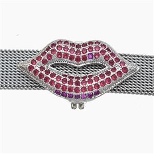 Copper Watchband Beads Pave Zirconia Lips Flat Hole Platinum Plated, approx 15-28mm, 2-10mm hole [FN50454]