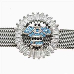 Copper Watchband Beads Pave Zirconia Honeybee Flat Hole Platinum Plated, approx 22mm, 2-10mm hole [FN50456]