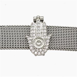 Copper Watchband Beads Pave Zirconia Hamsahand Flat Hole Platinum Plated, approx 10-15mm, 2-10mm hole [FN50458]