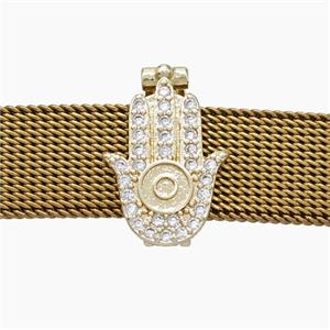 Copper Watchband Beads Pave Zirconia Hamsahand Flat Hole Gold Plated, approx 10-15mm, 2-10mm hole [FN50459]