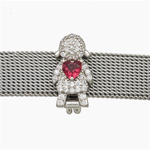 Copper Watchband Beads Pave Zirconia Kids Girls Flat Hole Platinum Plated, approx 8-16mm, 2-10mm hole [FN50460]