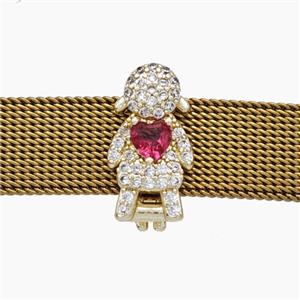Copper Watchband Beads Pave Zirconia Kids Girls Flat Hole Gold Plated, approx 8-16mm, 2-10mm hole [FN50461]