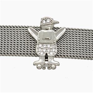 Copper Watchband Beads Pave Zirconia Kids Boy Flat Hole Platinum Plated, approx 12-16mm, 2-10mm hole [FN50462]