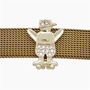 Copper Watchband Beads Pave Zirconia Kids Boy Flat Hole Gold Plated, approx 12-16mm, 2-10mm hole [FN50463]
