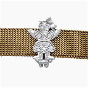 Copper Watchband Beads Pave Zirconia Kids Girl Flat Hole Platinum Plated, approx 12-16mm, 2-10mm hole [FN50464]