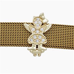 Copper Watchband Beads Pave Zirconia Kids Girl Flat Hole Gold Plated, approx 12-16mm, 2-10mm hole [FN50465]